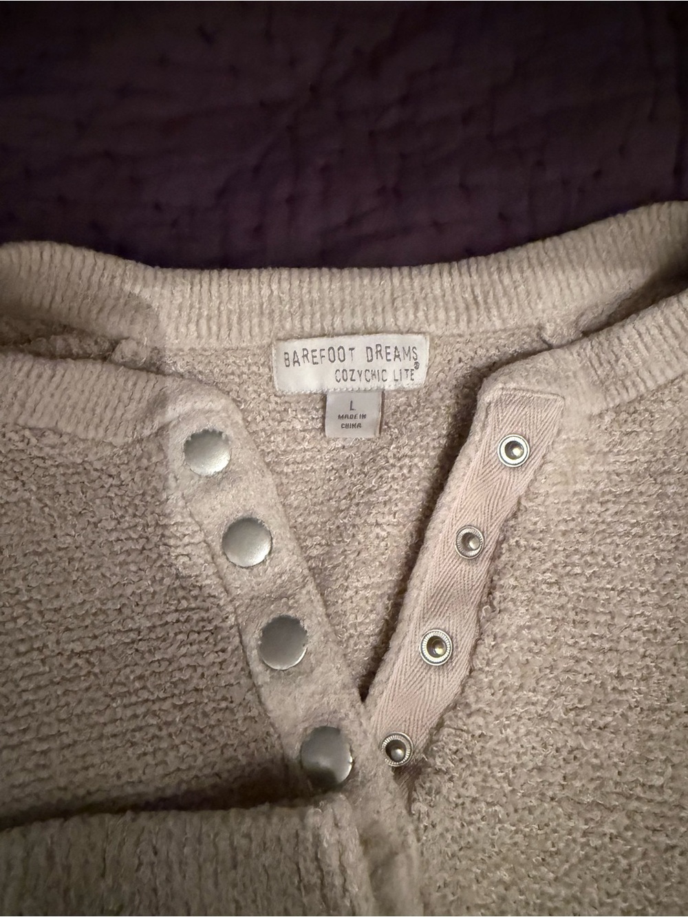 Barefoot Dreams CozyChic Lite Cream Snap-Front V-Neck Sweater and Pants Set
